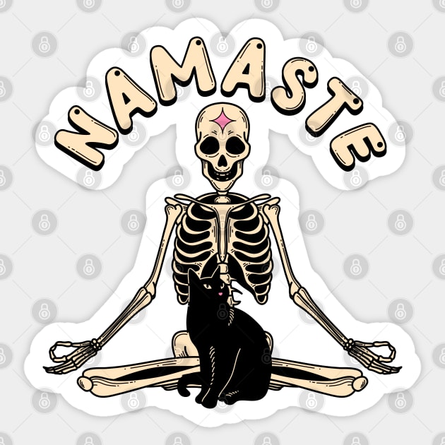 Yoga Namaste Black Cat in pink Sticker by The Charcoal Cat Co.
